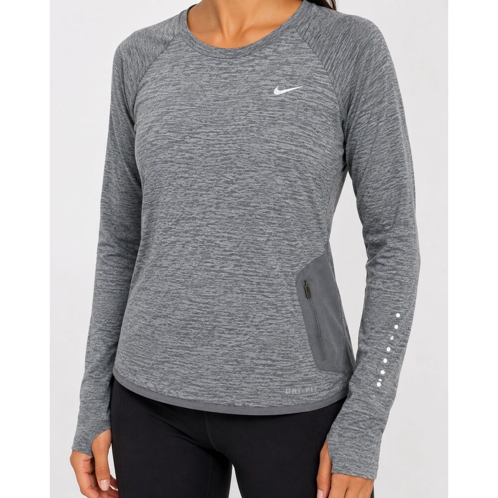 Nike Dri-FIT Women’s Small Gray Heather Long Sleeve Running Top Zip Pocket